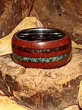 Load image into Gallery viewer, Turqouise and Fire Opal Etimoe Bentwood Ring