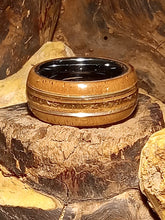 Load image into Gallery viewer, Sterling Silver and Pallasite Meteorite Hickory Bentwood Ring