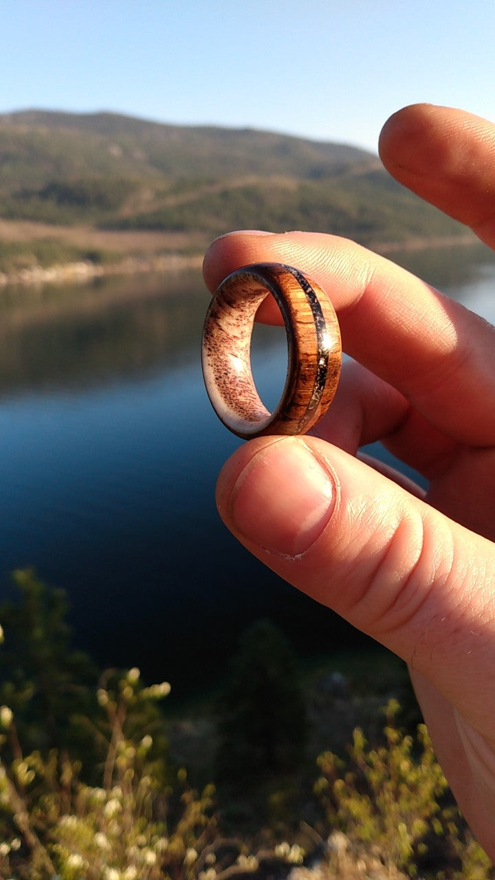 Ancient Bogwood and Moldavite Antler Ring