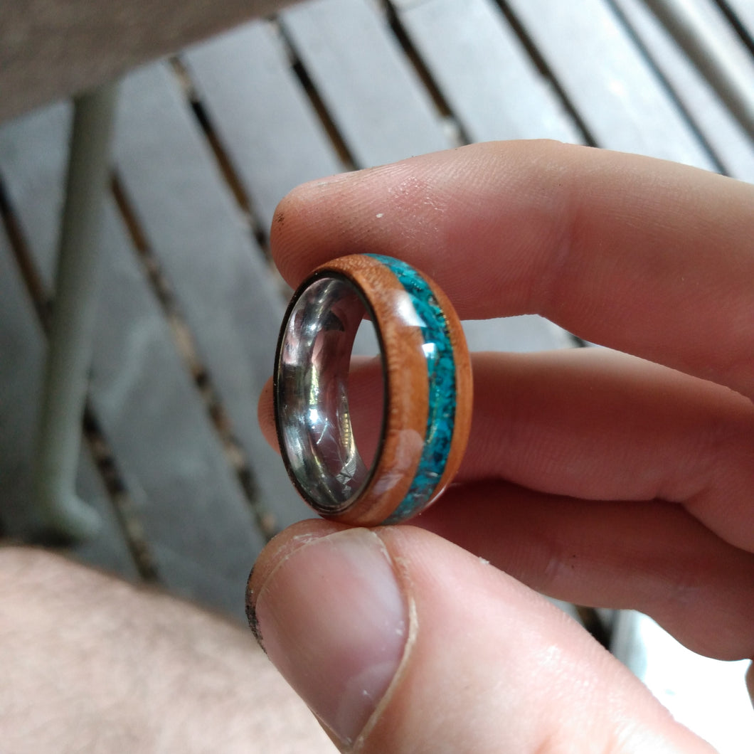 Redwood Burl Bentwood Chrysocolla Ring