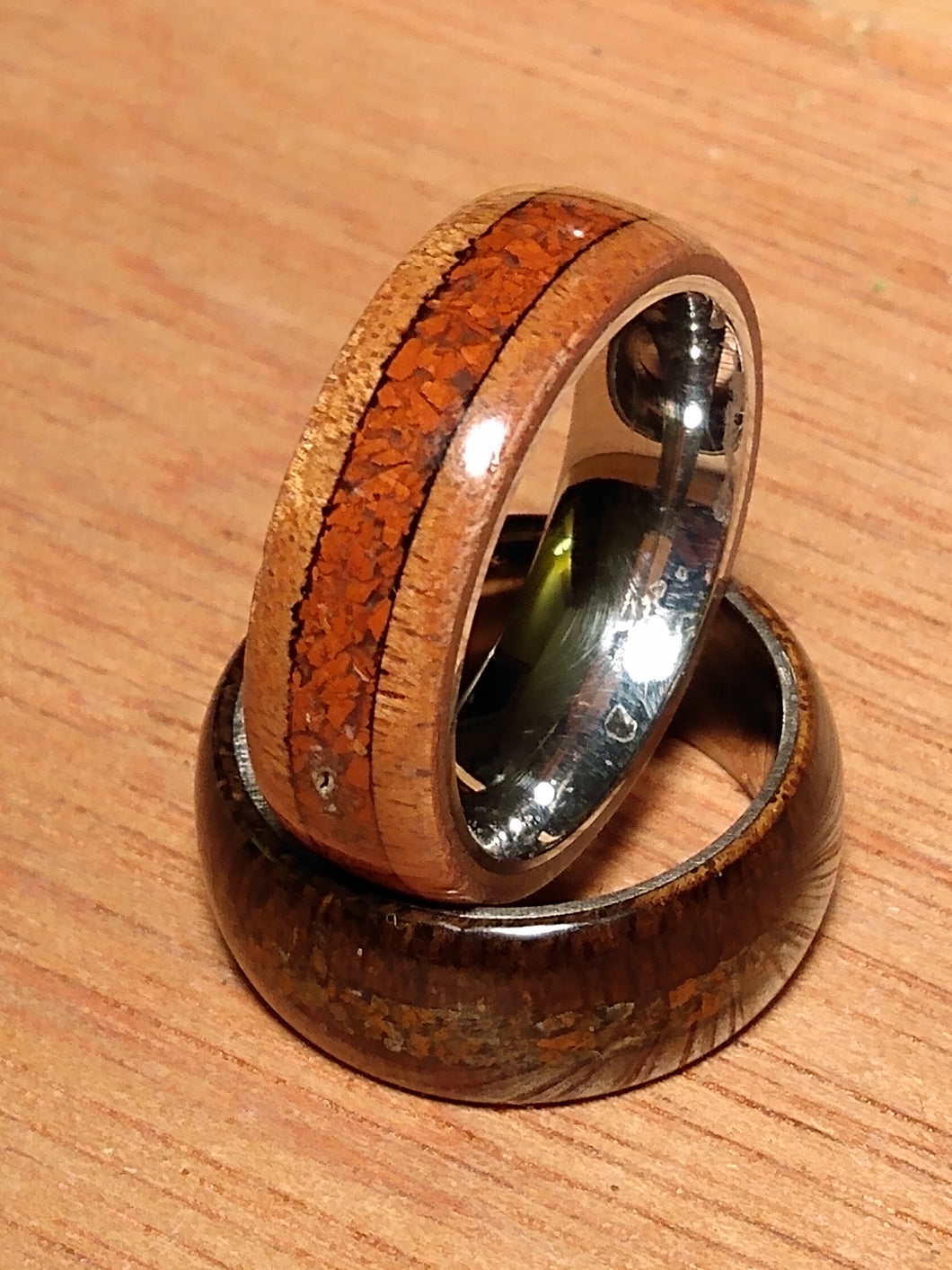 Red Jasper and Quilted Cedar Bentwood Ring