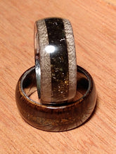 Load image into Gallery viewer, Silver Bentwood Ring with Shungite and Mexican Fire Opal Channel
