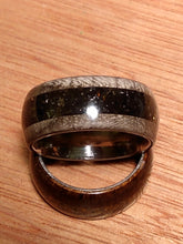Load image into Gallery viewer, Silver Bentwood Ring with Shungite and Mexican Fire Opal Channel
