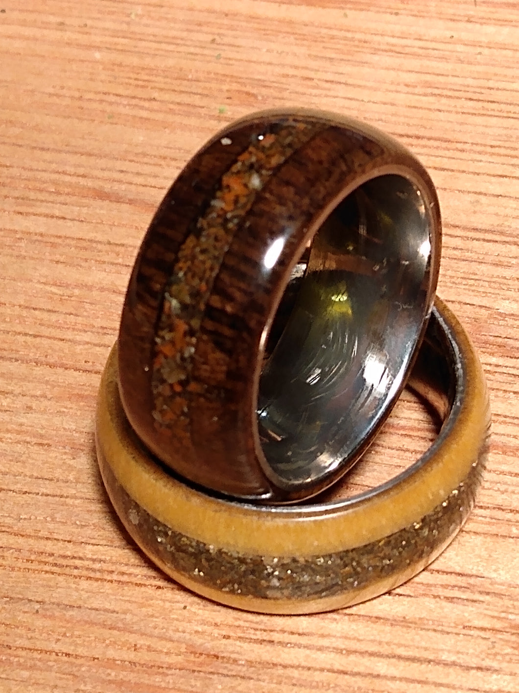 Ancient Bogoak Bentwood Ring with Dinosaur Bone Channel