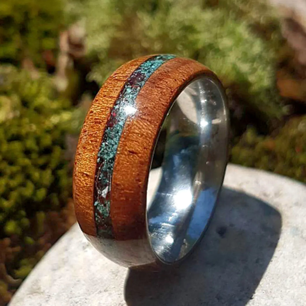 Etimoe Bentwood Turquoise and Garnet Ring