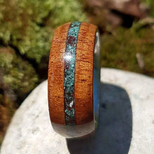 Load image into Gallery viewer, Etimoe Bentwood Turquoise and Garnet Ring
