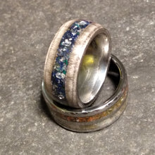 Load image into Gallery viewer, Silver Maple Bentwood Ring Azurite Moldavite and Herkimer Diamond Channel
