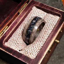 Load image into Gallery viewer, Silver Maple Bentwood Ring Azurite Moldavite and Herkimer Diamond Channel
