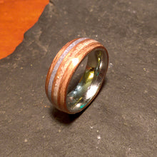 Load image into Gallery viewer, Blue coral and Pink aventurine walnut bentwood ring
