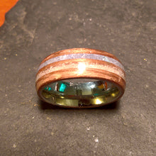 Load image into Gallery viewer, Blue coral and Pink aventurine walnut bentwood ring
