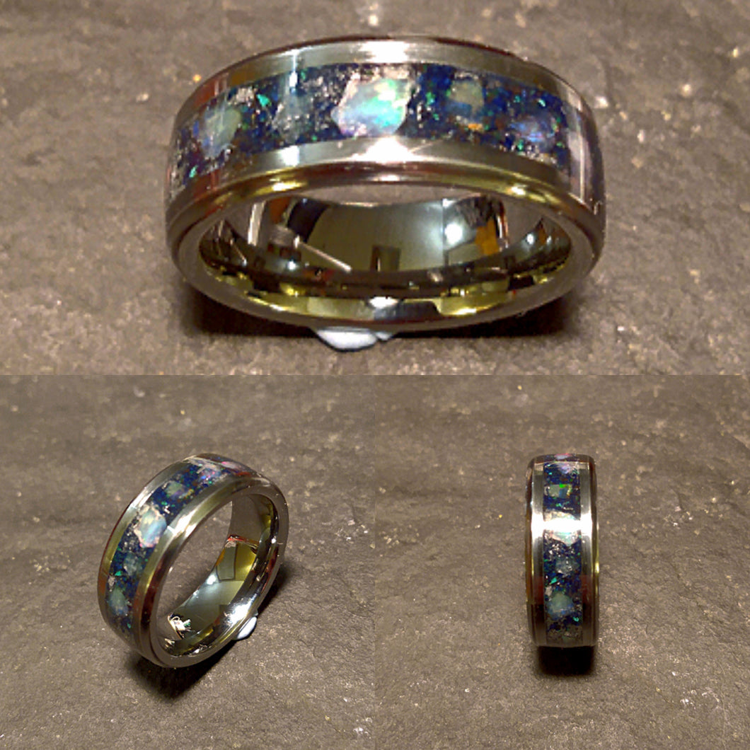 Welo Opal and Azurite Tungsten Ring