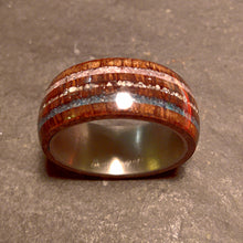 Load image into Gallery viewer, Ruby Diamond and Blue Agate Ancient Bog Oak Ring
