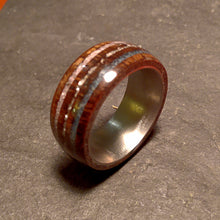 Load image into Gallery viewer, Ruby Diamond and Blue Agate Ancient Bog Oak Ring
