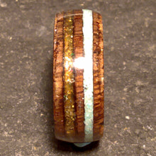 Load image into Gallery viewer, Dual Channel Ancient Bog Oak Turquoise and Mexican Fire Opal Bentwood Ring
