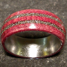 Load image into Gallery viewer, Dual Channel Purpleheart Iron Pyrite Bentwood Ring
