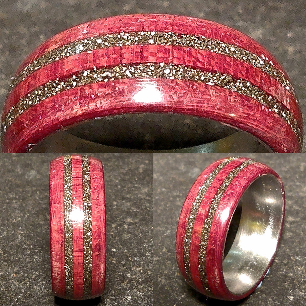 Dual Channel Purpleheart Iron Pyrite Bentwood Ring