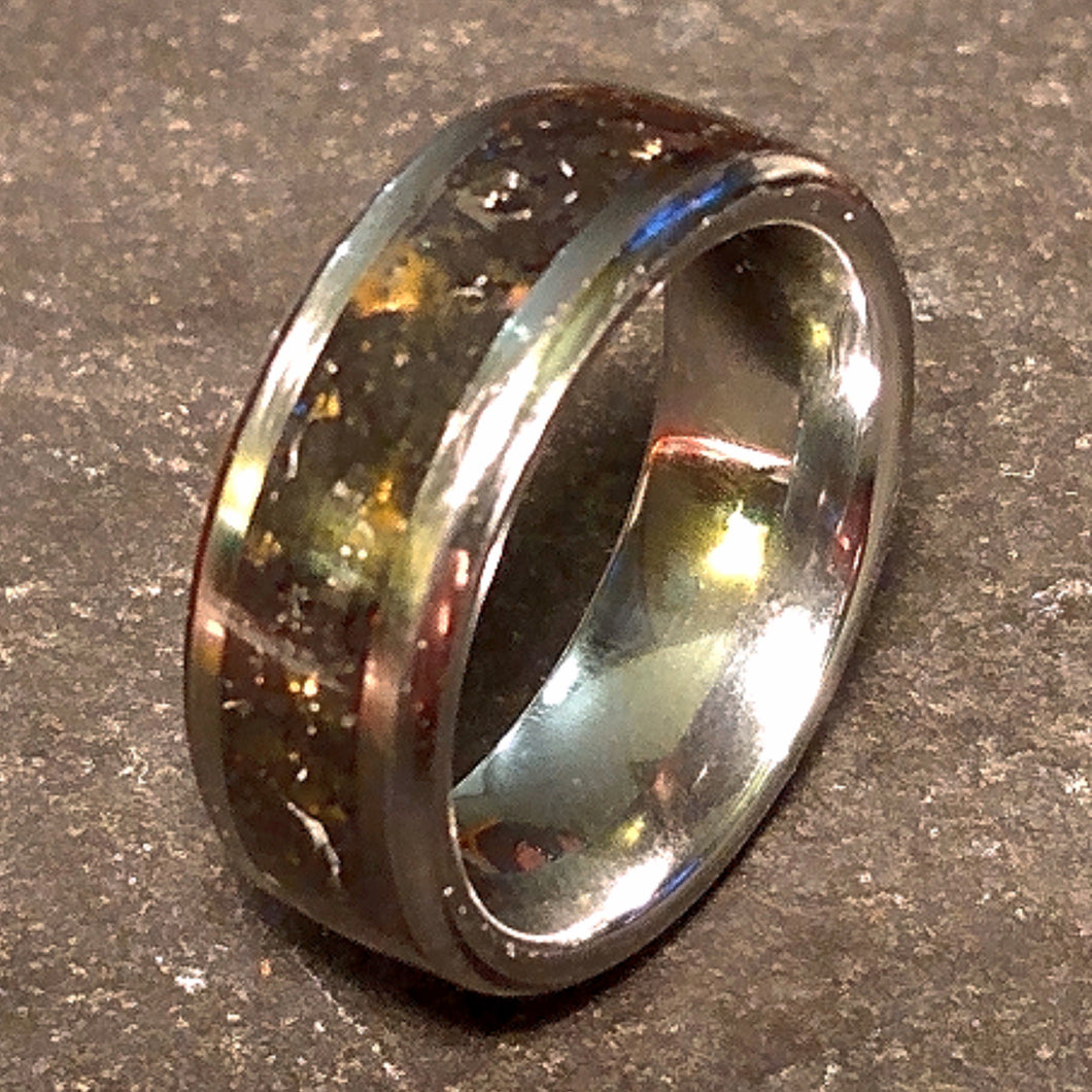 Fire Opal and Shungite Tungsten Ring