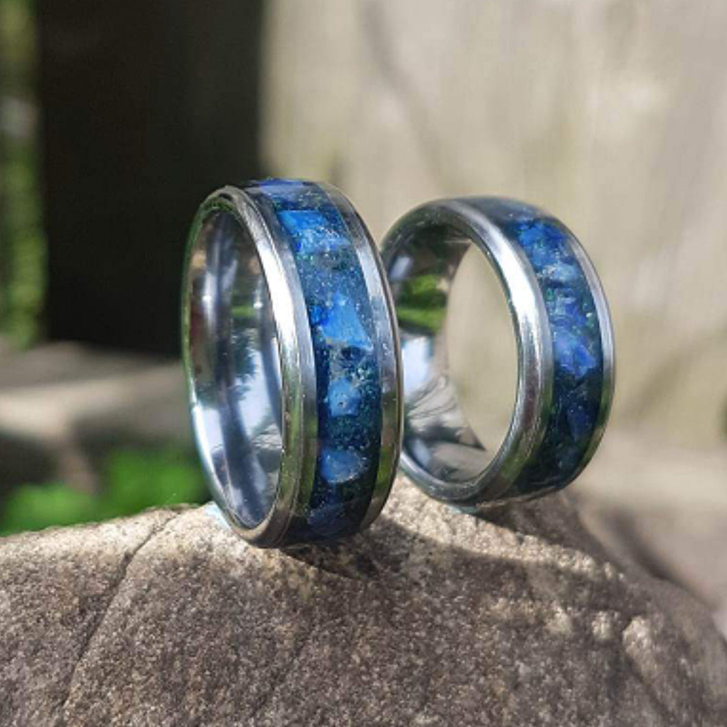 Australian Opal and Azurite Tungsten Ring