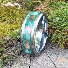 Load image into Gallery viewer, Ammolite, Malachite and Welo Opal Tungsten Ring
