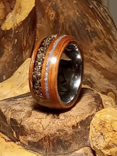 Load image into Gallery viewer, Iron Pyrite and Blue Coral Madrone Burl Bentwood Ring
