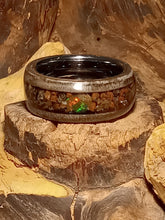 Load image into Gallery viewer, Gem Dino and Black Opal Silver Birdseye Maple Bentwood Ring
