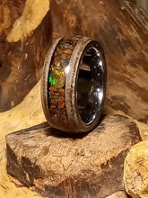 Load image into Gallery viewer, Gem Dino and Black Opal Silver Birdseye Maple Bentwood Ring
