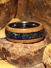 Load image into Gallery viewer, Azurite Moldavite and Herkimer Quartz Birdseye Maple Bentwood Ring
