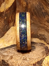 Load image into Gallery viewer, Azurite Moldavite and Herkimer Quartz Birdseye Maple Bentwood Ring
