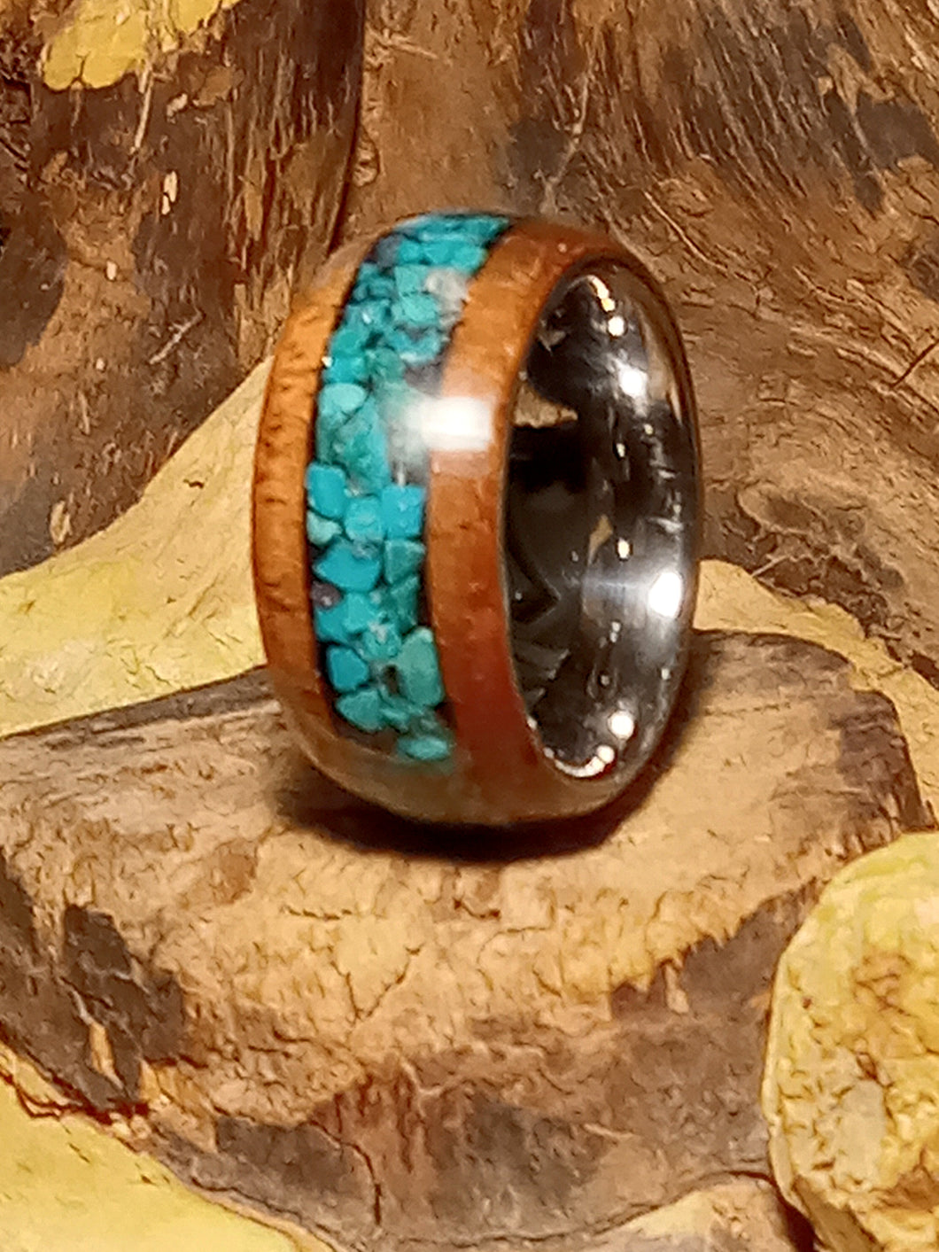 Chrysocolla Cedar Bentwood Ring