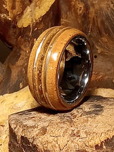 Load image into Gallery viewer, Sterling Silver and Pallasite Meteorite Hickory Bentwood Ring
