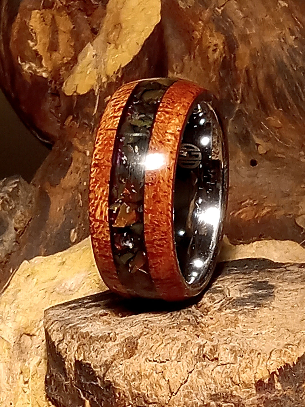 Fire Opal Akoume Bentwood Ring