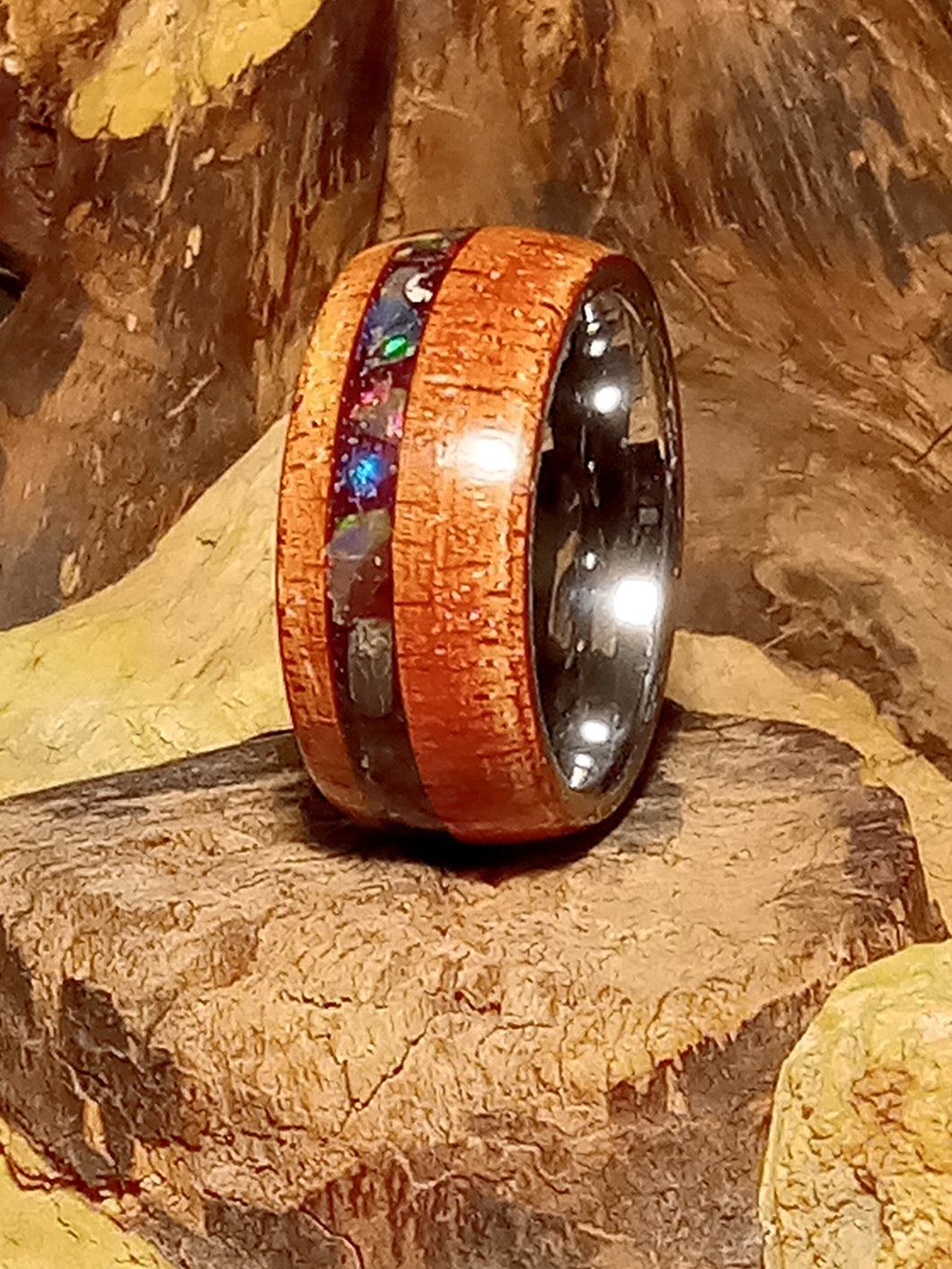 Offset Black Opal Cedar Bentwood Ring