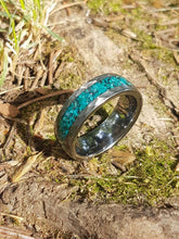 Load image into Gallery viewer, Hammered Tungsten and Chrysocolla Ring
