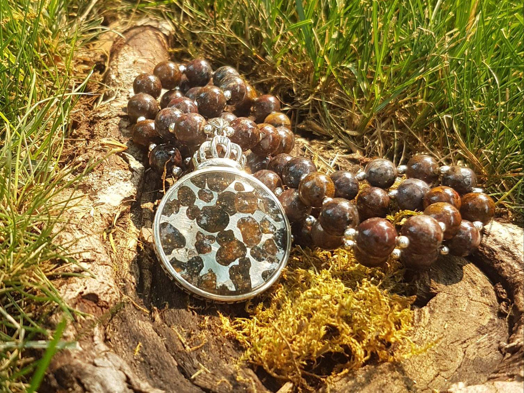 Pallasite Meteorite and Pietersite Necklace